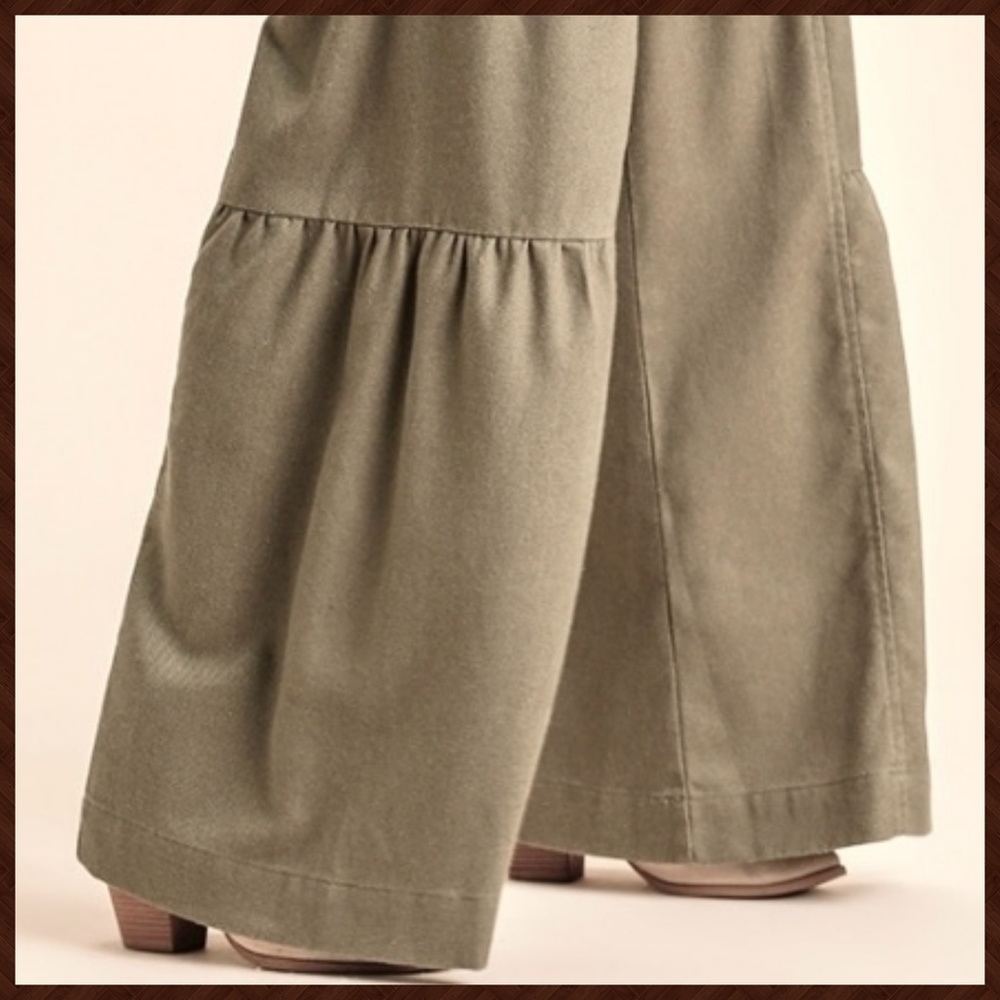 UMGEE Side Tiered Wide Flared Leg Pants Elasticized Waist, Drawstring & Pockets - Picture 8 of 16